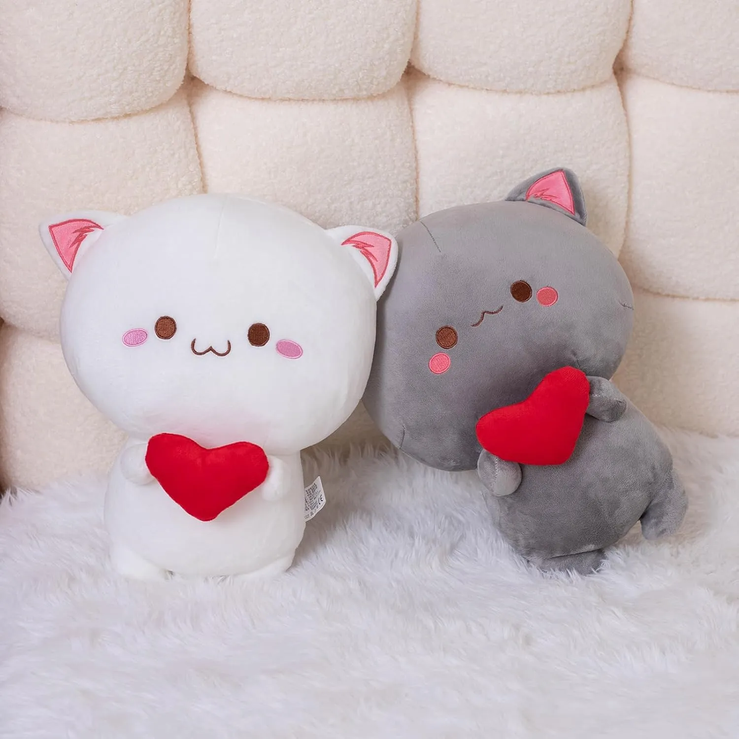 Cute Cat Plush Toy, Super Soft Gray and White Cat Plush Toy, Plush Cat Stuffed Animals, Valentine's Day Gift, Sweet Romantic Cute Cat Plush Toy(2PCS)