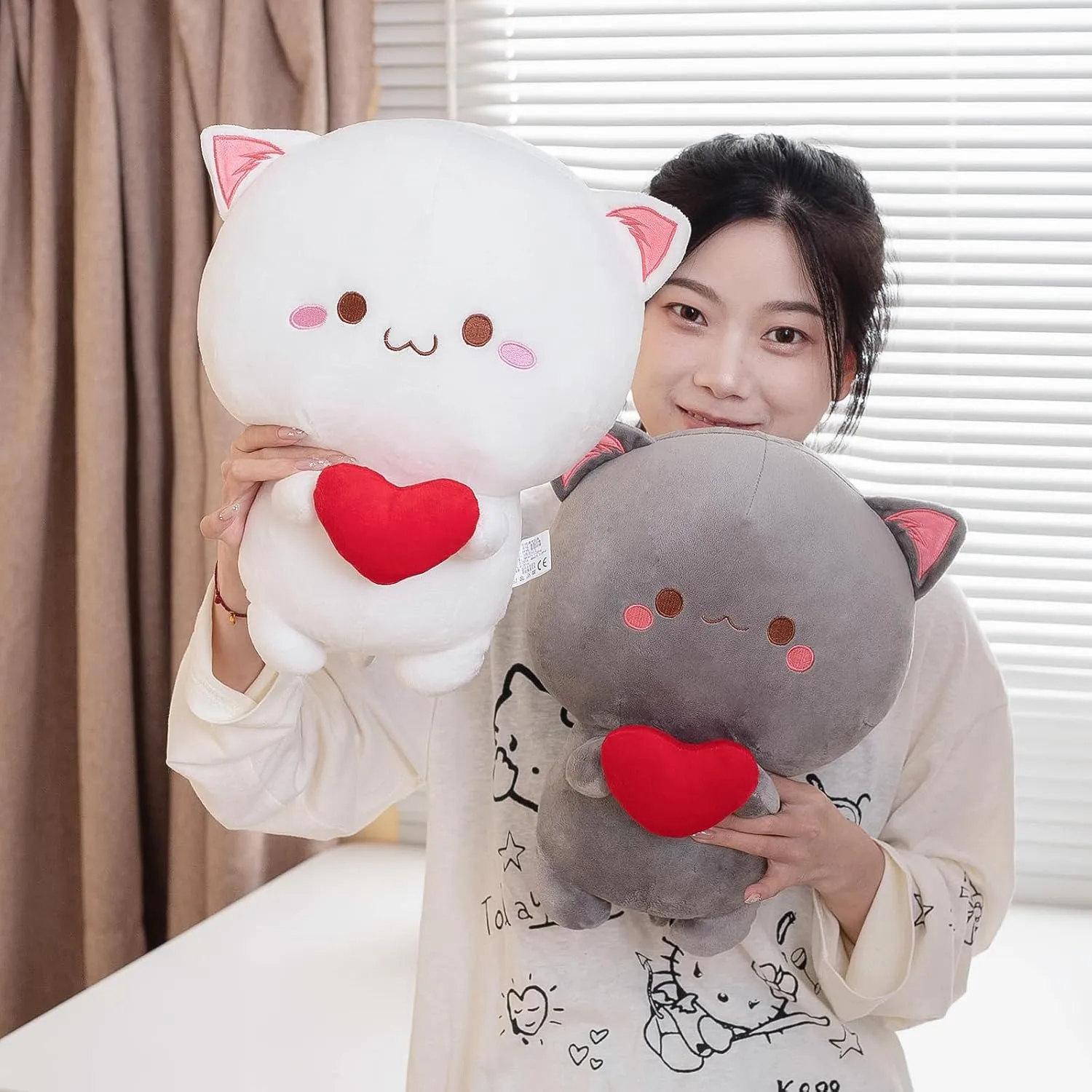 Cute Cat Plush Toy, Super Soft Gray and White Cat Plush Toy, Plush Cat Stuffed Animals, Valentine's Day Gift, Sweet Romantic Cute Cat Plush Toy(2PCS)