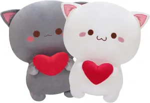 Cute Cat Plush Toy, Super Soft Gray and White Cat Plush Toy, Plush Cat Stuffed Animals, Valentine's Day Gift, Sweet Romantic Cute Cat Plush Toy(2PCS)