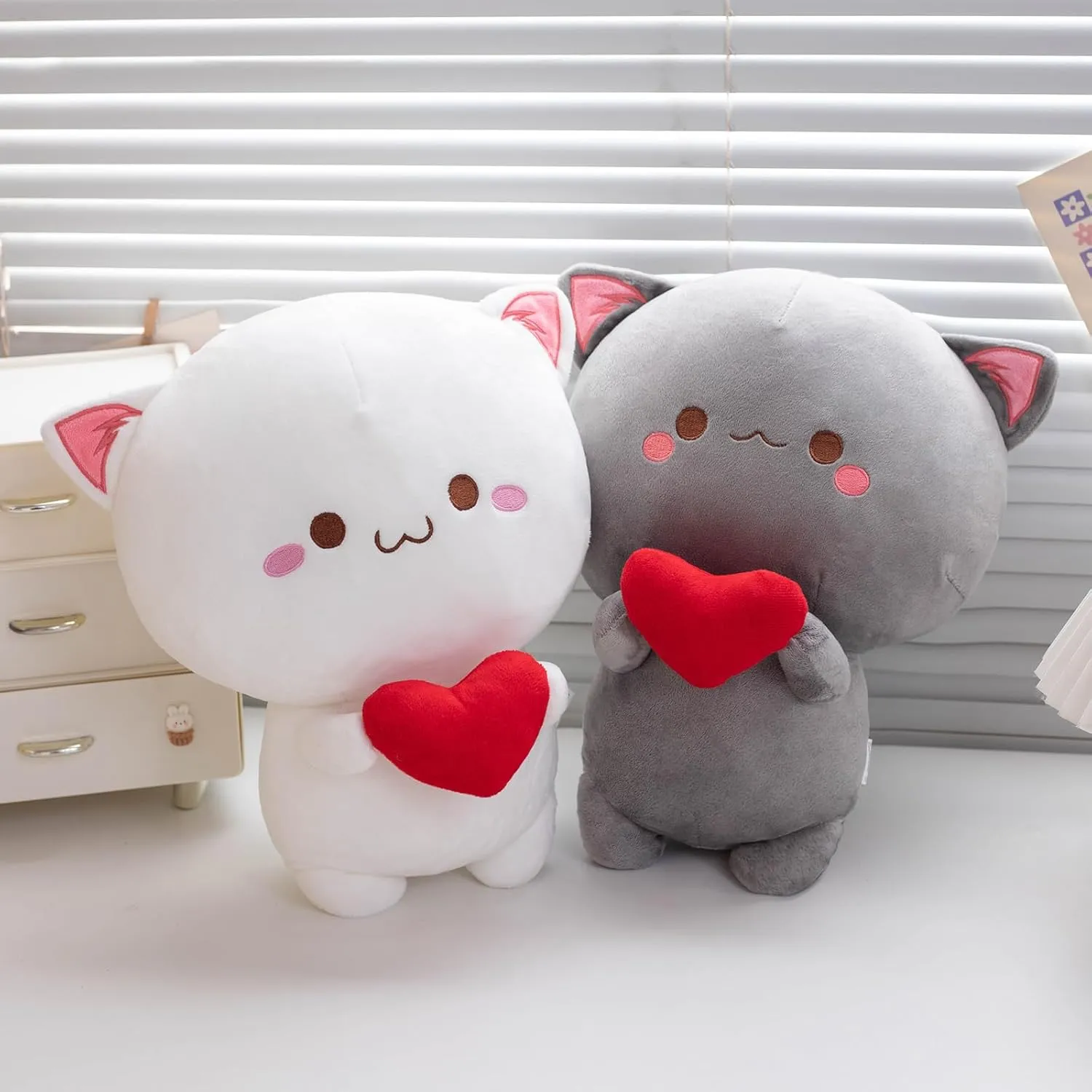 Cute Cat Plush Toy, Super Soft Gray and White Cat Plush Toy, Plush Cat Stuffed Animals, Valentine's Day Gift, Sweet Romantic Cute Cat Plush Toy(2PCS)