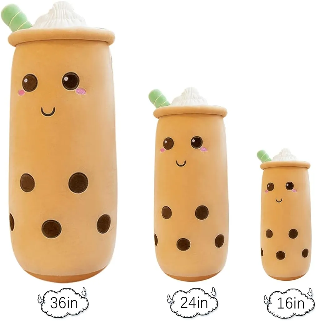 Cute Plushies Boba Plush Boba Plushie Long Plush Pillow Bubble Tea Stuffed Animal Gift for Kids Adults (Long Brown Boba Plush,36 Inch)