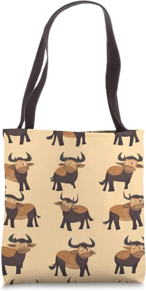 Cute Wildebeest Plush Toy Kawaii Wildlife Pattern Decor Tote Bag