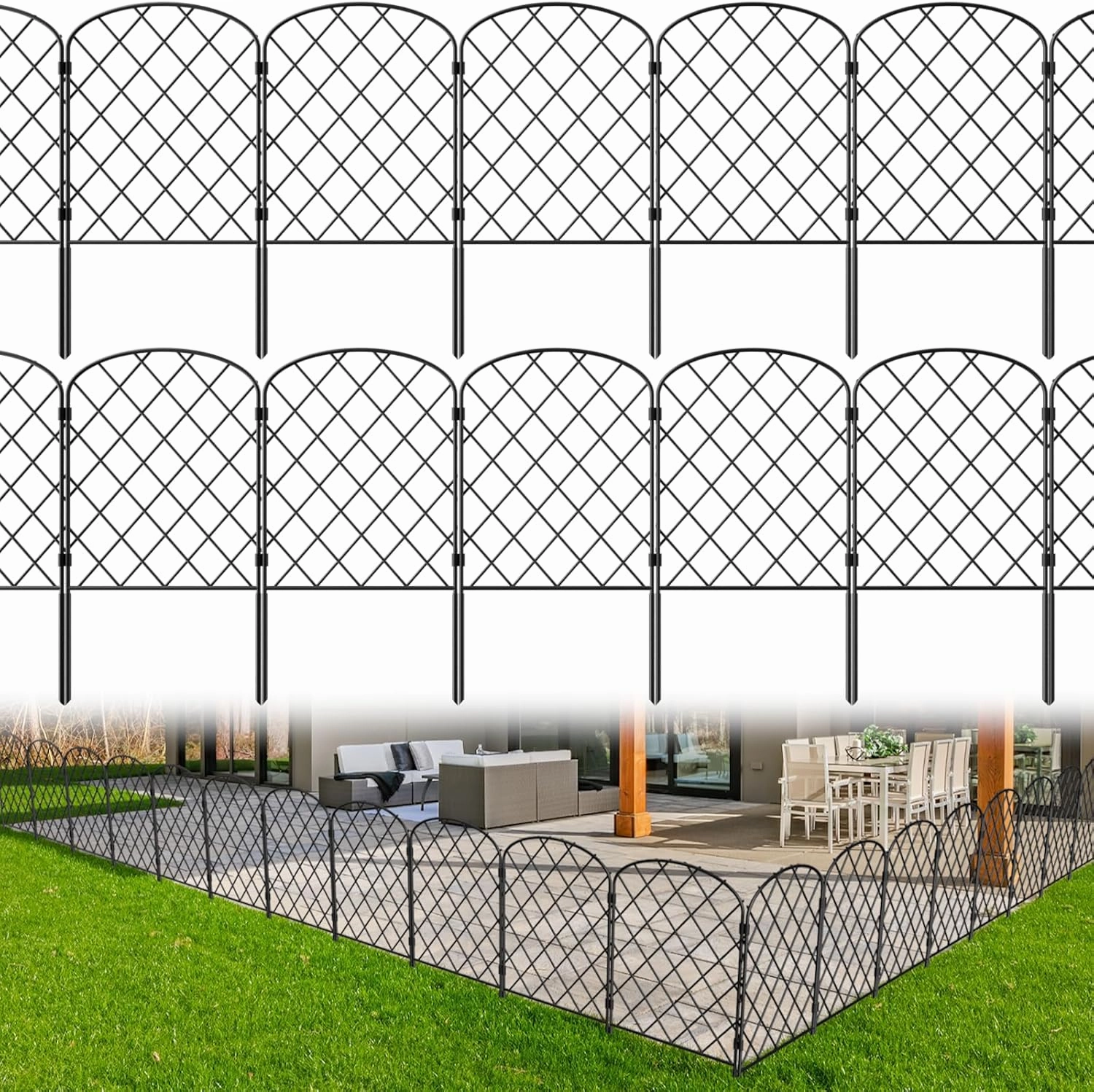 Decorative Garden Fence 19 Pack Garden Fencing Border 20ft(L) x 24in(H) Animal Barrier Fence Panels Rustproof Metal Wire Temporary Fence for Dog Yard Patio Outside, Arched