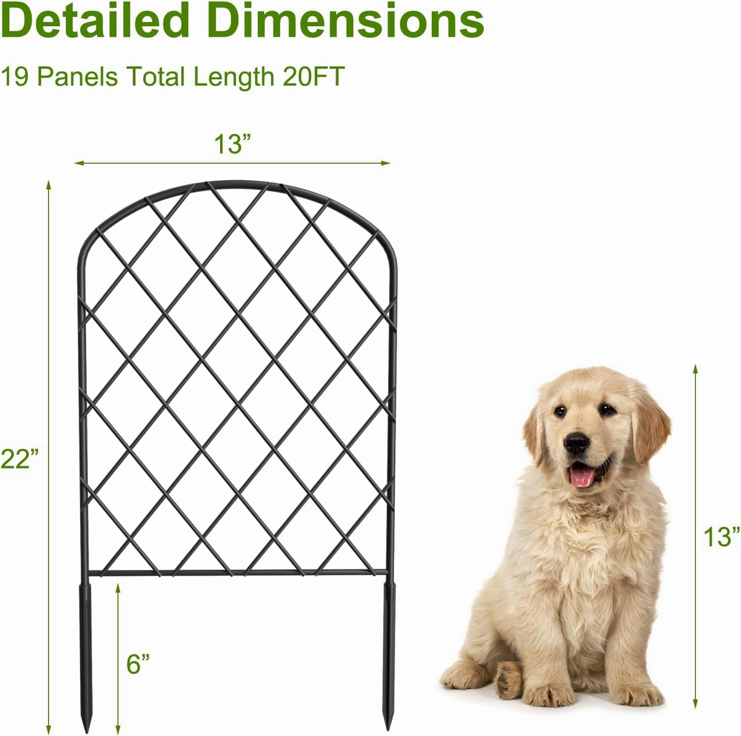 Decorative Garden Fence 19 Pack Garden Fencing Border 20ft(L) x 24in(H) Animal Barrier Fence Panels Rustproof Metal Wire Temporary Fence for Dog Yard Patio Outside, Arched