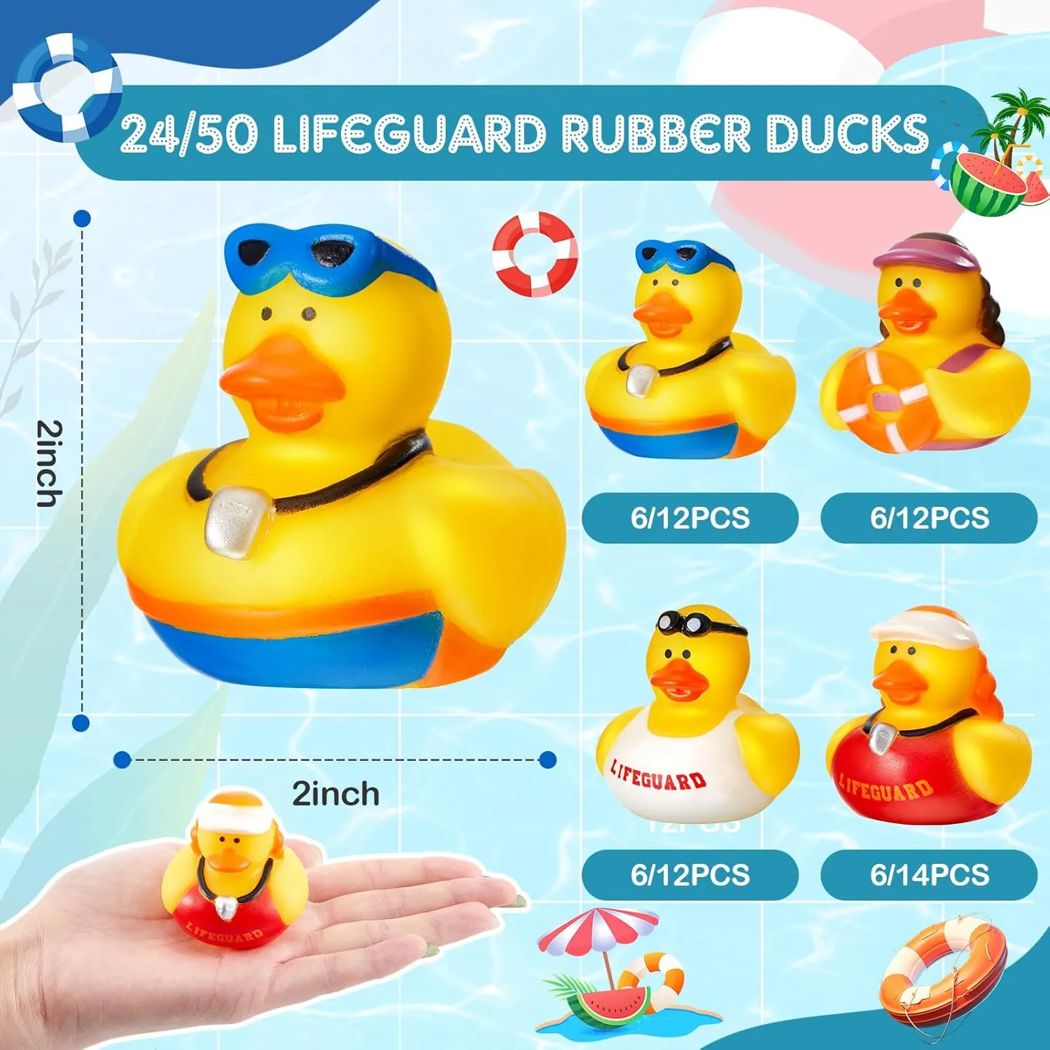 DEEKIN 24 Pcs Lifeguard Rubber Ducks 2 Inch Bath Ducks for Cruise Ships, Hide Baby Shower Birthday Party Favors, Beach Pool Gift