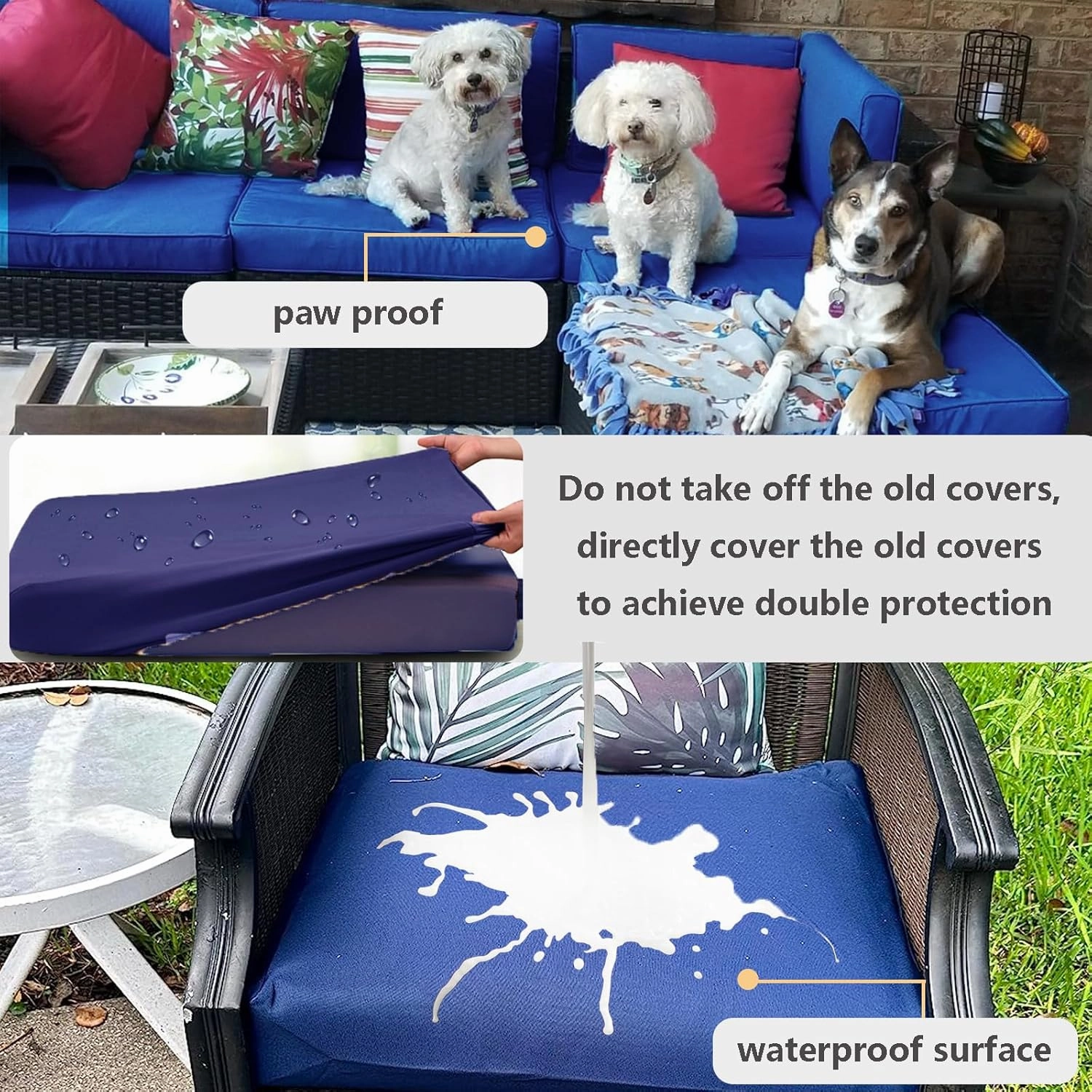 Deep Seating Patio Cushion Set Covers Replacement, Durable Outdoor Cushions Cover, 4Pcs Patio Furniture Cushions Slipcovers with Zipper, 28x28x6, 28x13x6, Grey