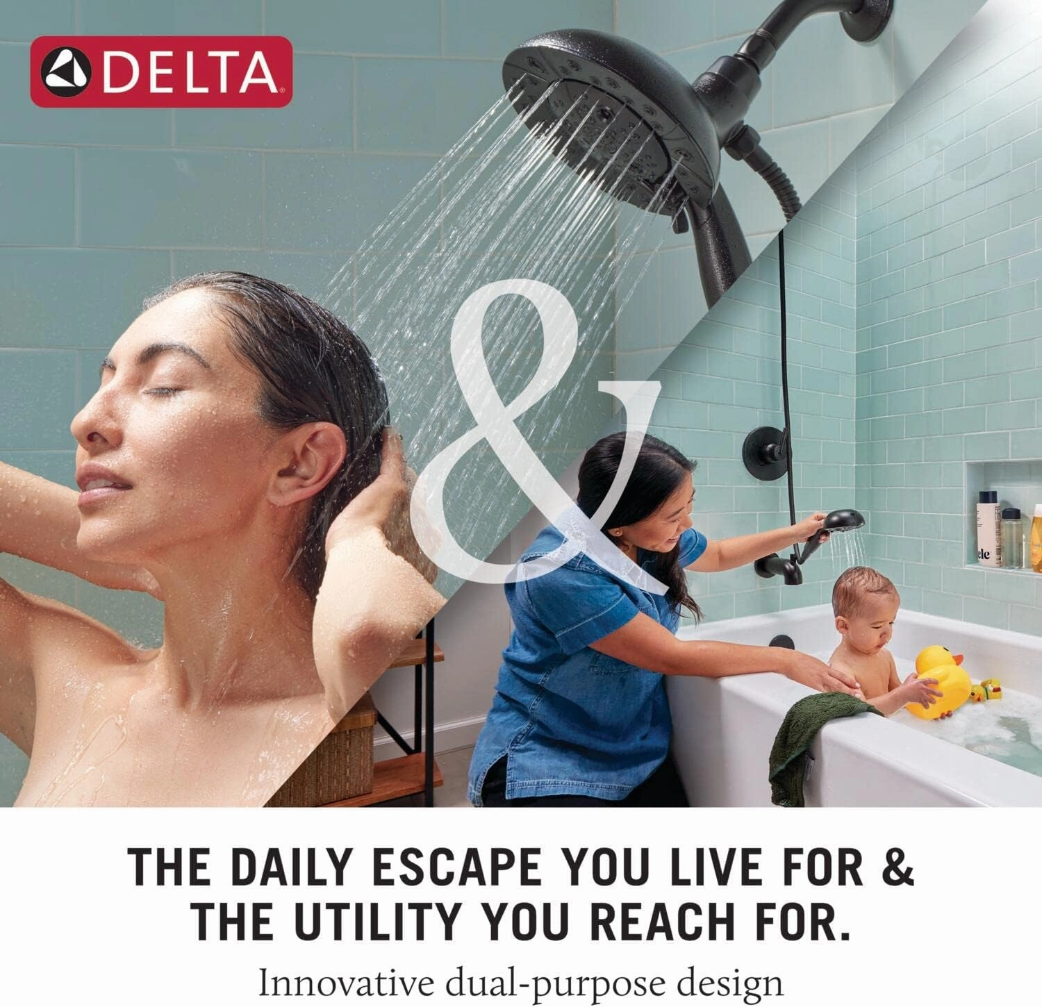 Delta Faucet 4-Spray In2ition 2-in-1 Black Shower Head with Handheld, Touch-Clean Matte Black Shower Head with Hose, Detachable Shower Head, Hand Held Shower Head, Matte Black 75486CBL