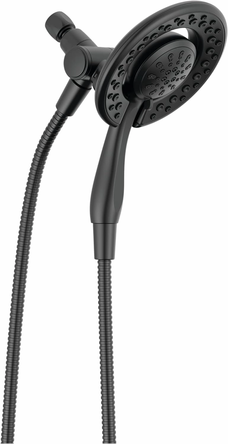Delta Faucet 4-Spray In2ition 2-in-1 Black Shower Head with Handheld, Touch-Clean Matte Black Shower Head with Hose, Detachable Shower Head, Hand Held Shower Head, Matte Black 75486CBL