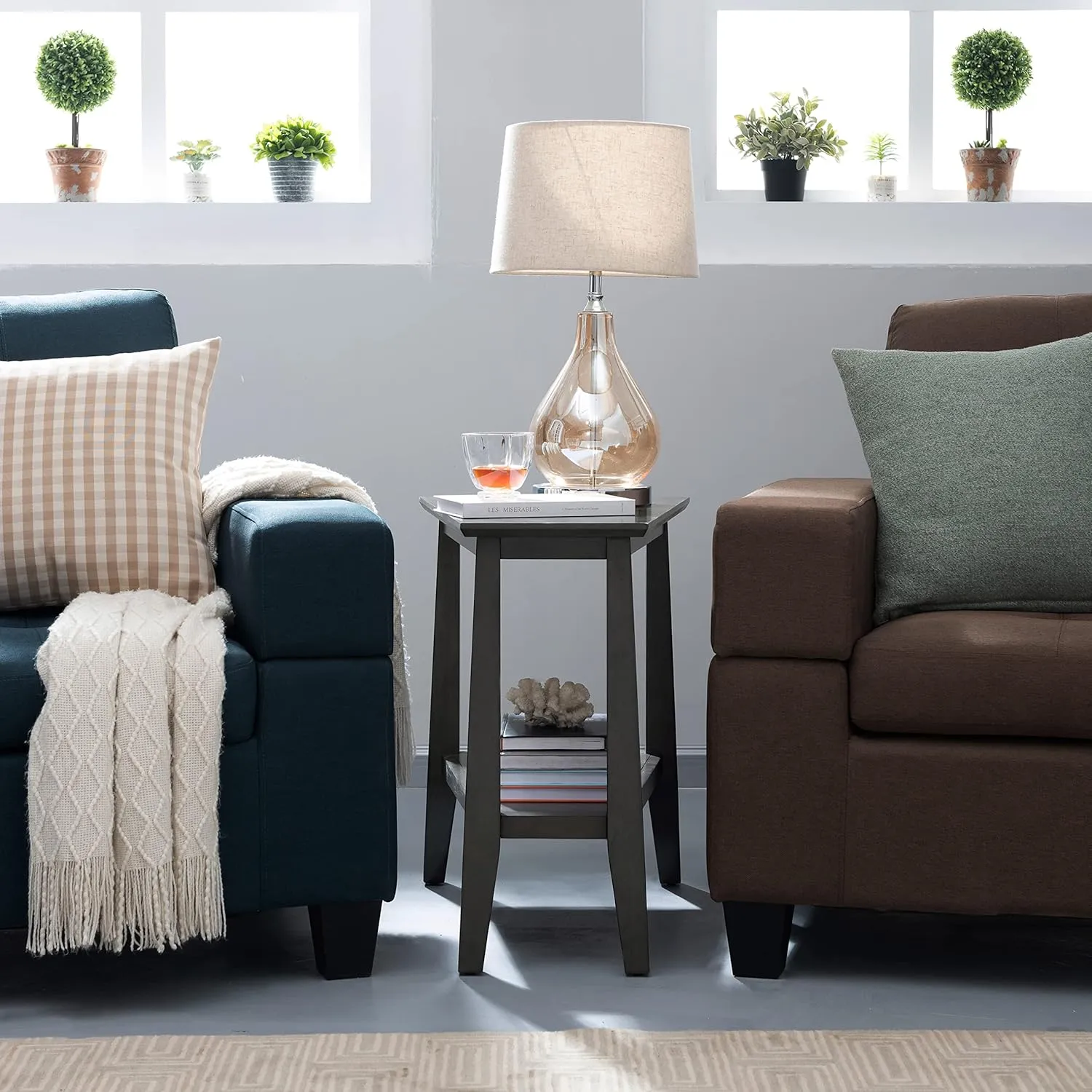 Delton 24 in. Solid Wood Recliner Wedge Side End Table with Shelf, Smoke Gray – Leick Home, 10402-GR