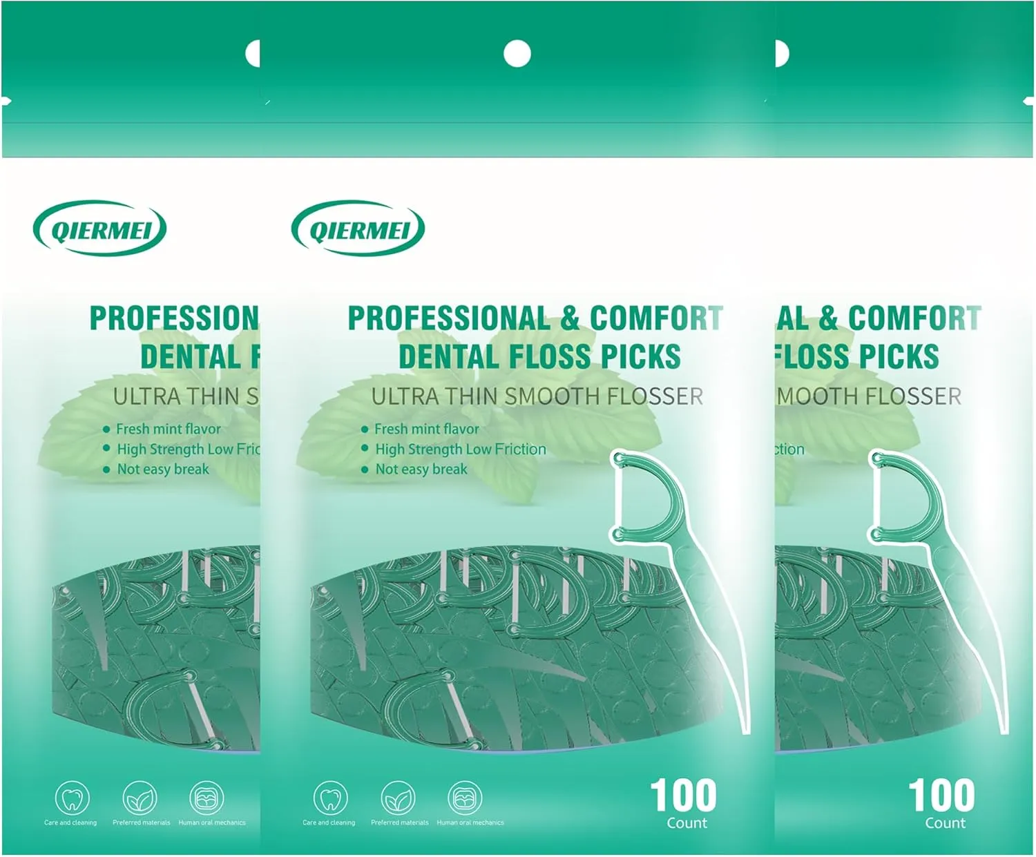 Dental Floss Picks, 100/300/600 Counts in Bag Packing for Adult. Ultra Thin Flate Thread, Mint Flavor, High Strength Low Friction, Not Easy Break.