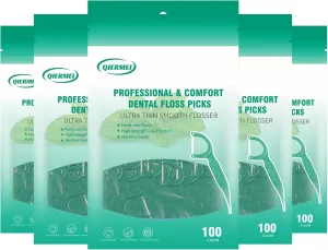 Dental Floss Picks, 100/300/600 Counts in Bag Packing for Adult. Ultra Thin Flate Thread, Mint Flavor, High Strength Low Friction, Not Easy Break.