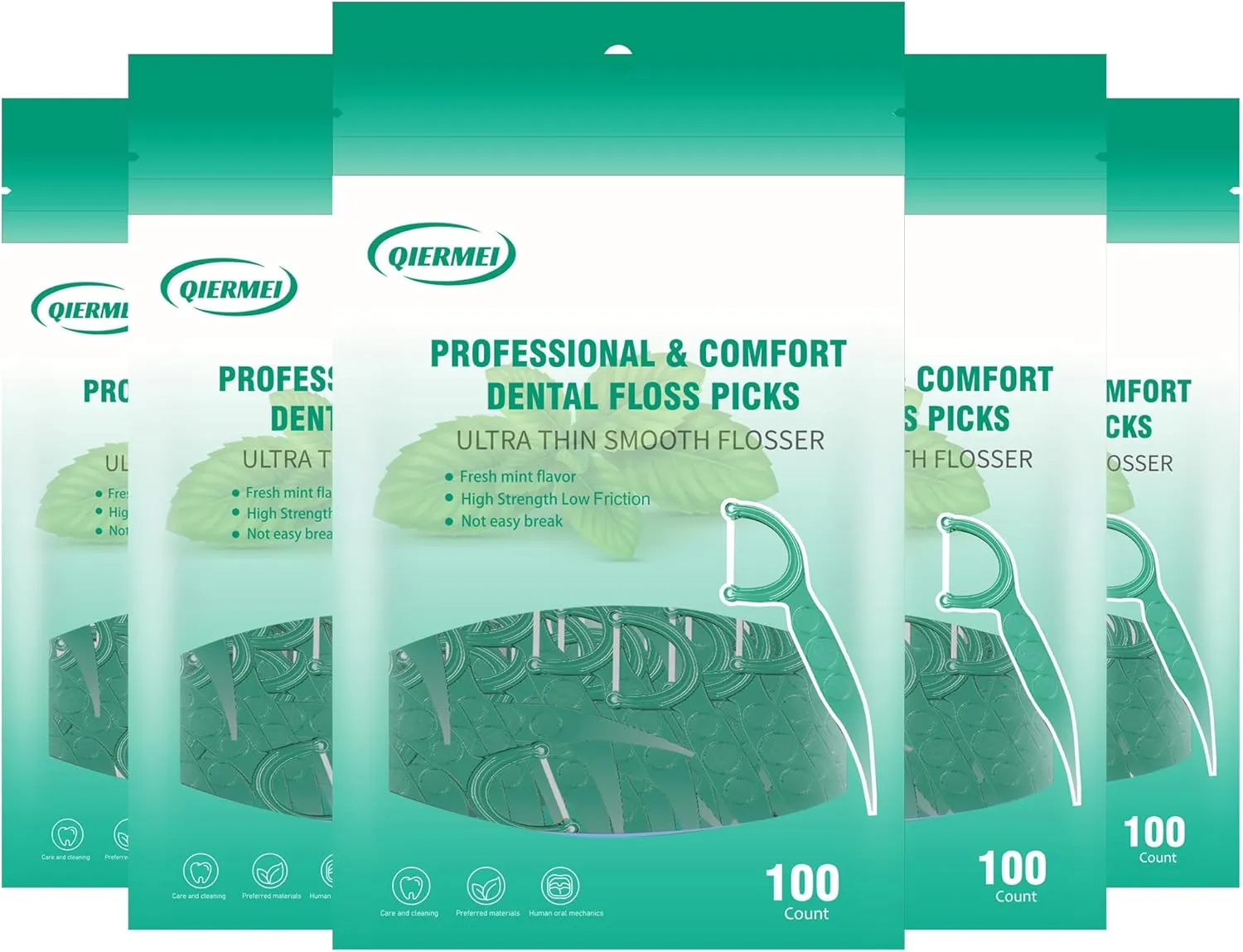 Dental Floss Picks, 100/300/600 Counts in Bag Packing for Adult. Ultra Thin Flate Thread, Mint Flavor, High Strength Low Friction, Not Easy Break.