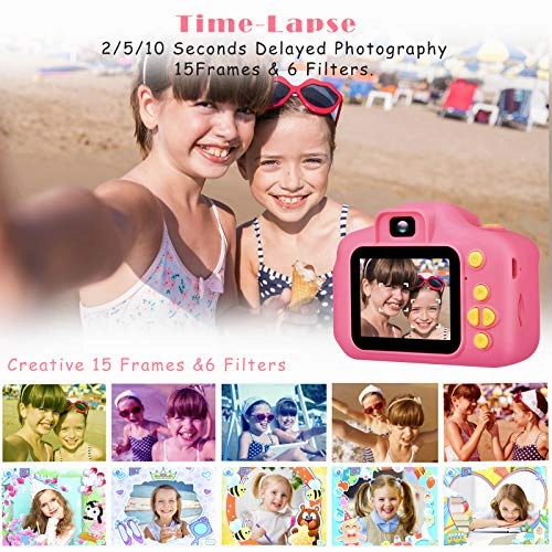 Desuccus Kids Camera Toys for Girls with 5 Games & 32GB SD Card - Pink