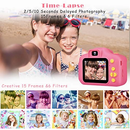 Desuccus Kids Camera Toys for Girls with 5 Games & 32GB SD Card - Pink