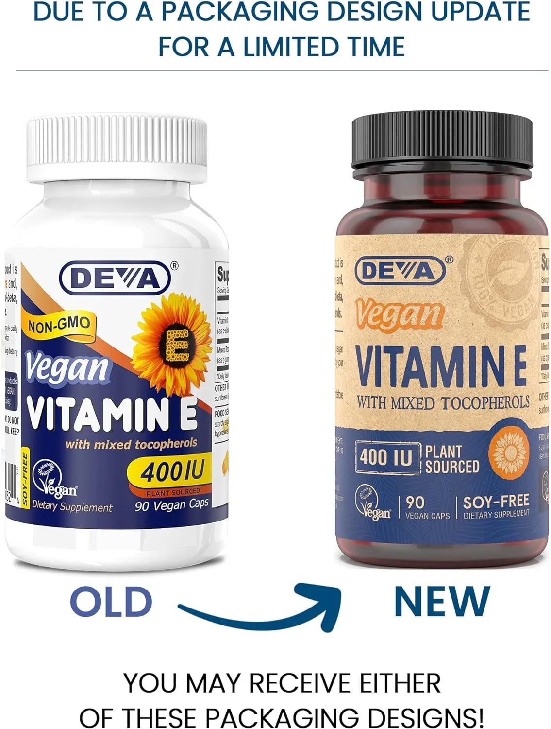 DEVA Vegan Vitamins Natural Vitamin E 400IU with Mixed Tocopherols, Supports Immune System & Skin Nutrition, Natural Antioxidant & Gluten Free, Dairy Free, Non-GMO, 90 Capsules