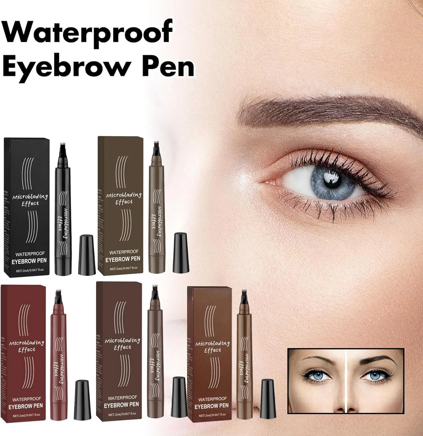 Diamondneck Waterproof Eyebrow Pen, 2025 Upgraded Natural Brows Eyebrow Pen, 3D Waterproof Microblading EyebrowPen, 4 Tipped Precise BrowPen, Long Lasting Eyebrow Pencils For Women (Red Brown)