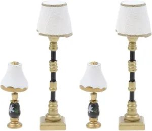 Didiseaon 4pcs Mini Floor Lamp Miniature Floor Light Resin Vintage Fake Led Desk Lamp Post Battery Table Lamps for Dollhouse Wall Lamp Tiny House Decor