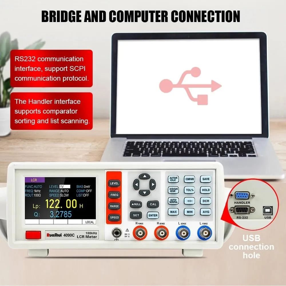 Digital LCR Meter – Precision Benchtop Capacitance and Inductance Tester (10Hz-100kHz) with Data Saving, U-Disk Copy, Ideal for Electronic Component Testing (4090A)