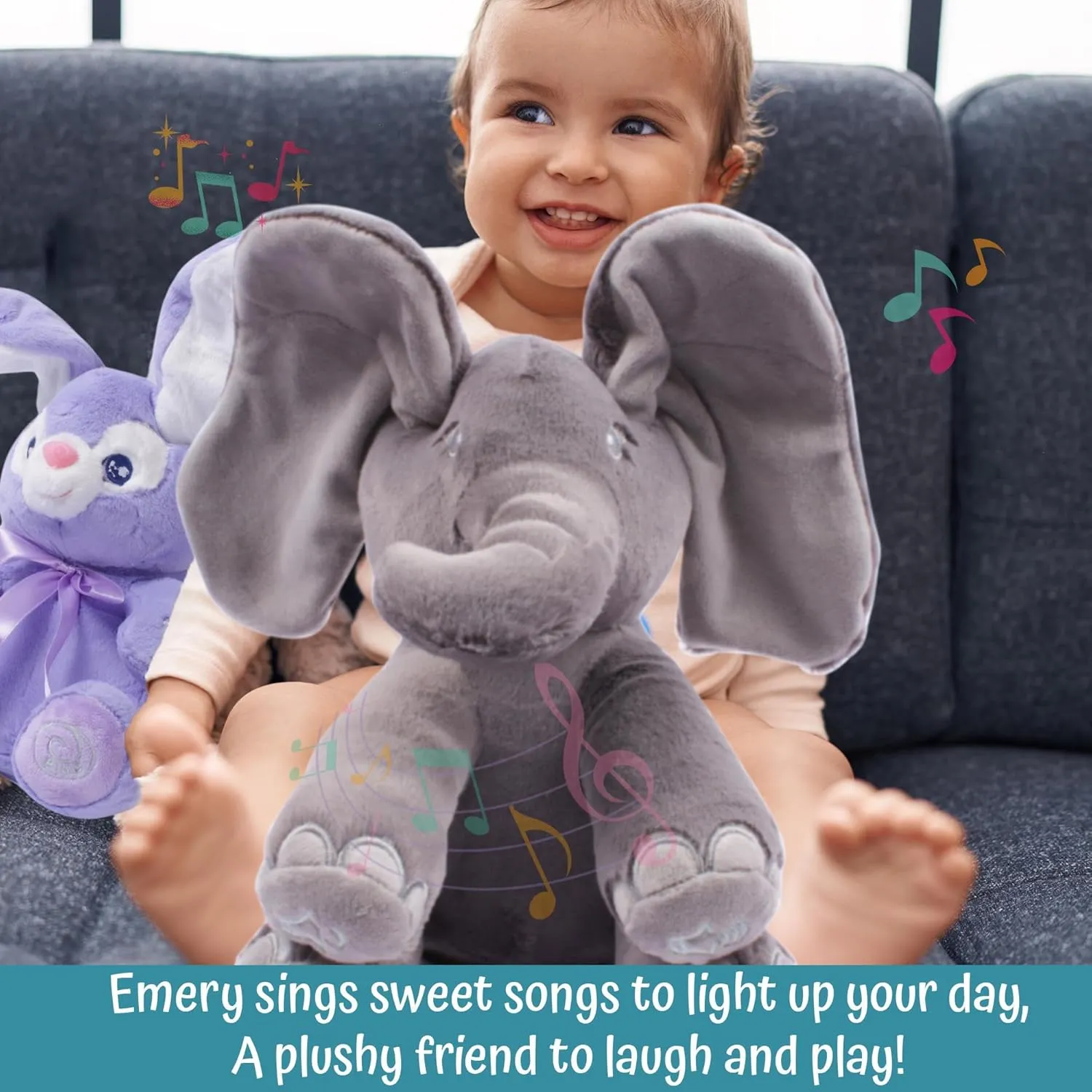 Dimple Emery Elephant Stuffed Animal Toy – 2025 Limited Edition – Animated Plush Grey Singing Elephant, Interactive Peek-a-Boo for Babies and Kids, Perfect for Toddlers, Ages 0 and up
