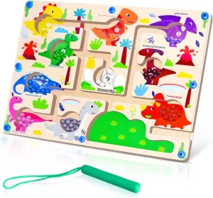 Dinosaur Labyrinth Montessori Toy - Colorful Maze with Magnetic Beads, Color & Number Matching, Safe Educational Fun for Kids 3 
