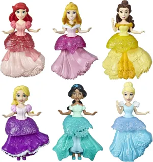 Disney Princess Collectible Dolls, Set of 6 with 6 Royal Clips Fashions, One-Clip Dresses, Toy for 3 Year Olds and Up