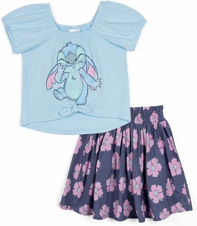 Disney Girls Square Neck T-Shirt and Smocked Skirt Outfit Set Toddler to Big Kid Sizes (2T - 14-16)