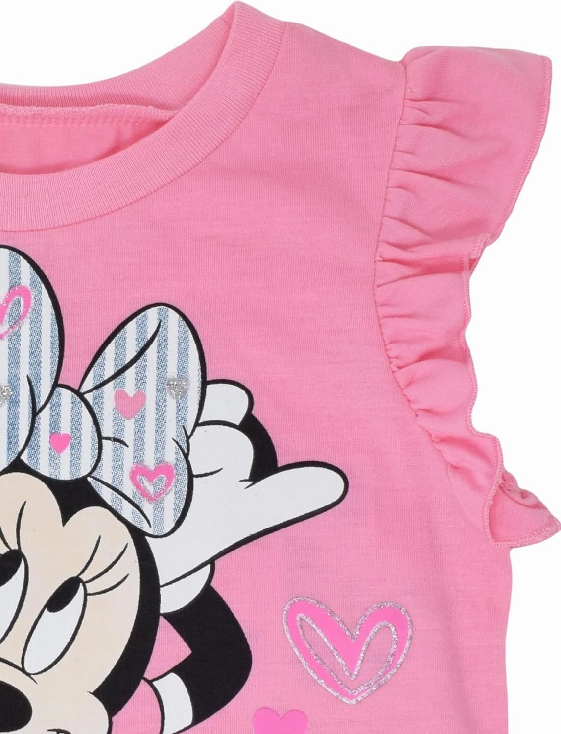 Disney Minnie Mouse Rainbow Floral T-Shirt and Chambray Shorts Outfit Set Infant to Big Kid Sizes (12 Months - 14-16)