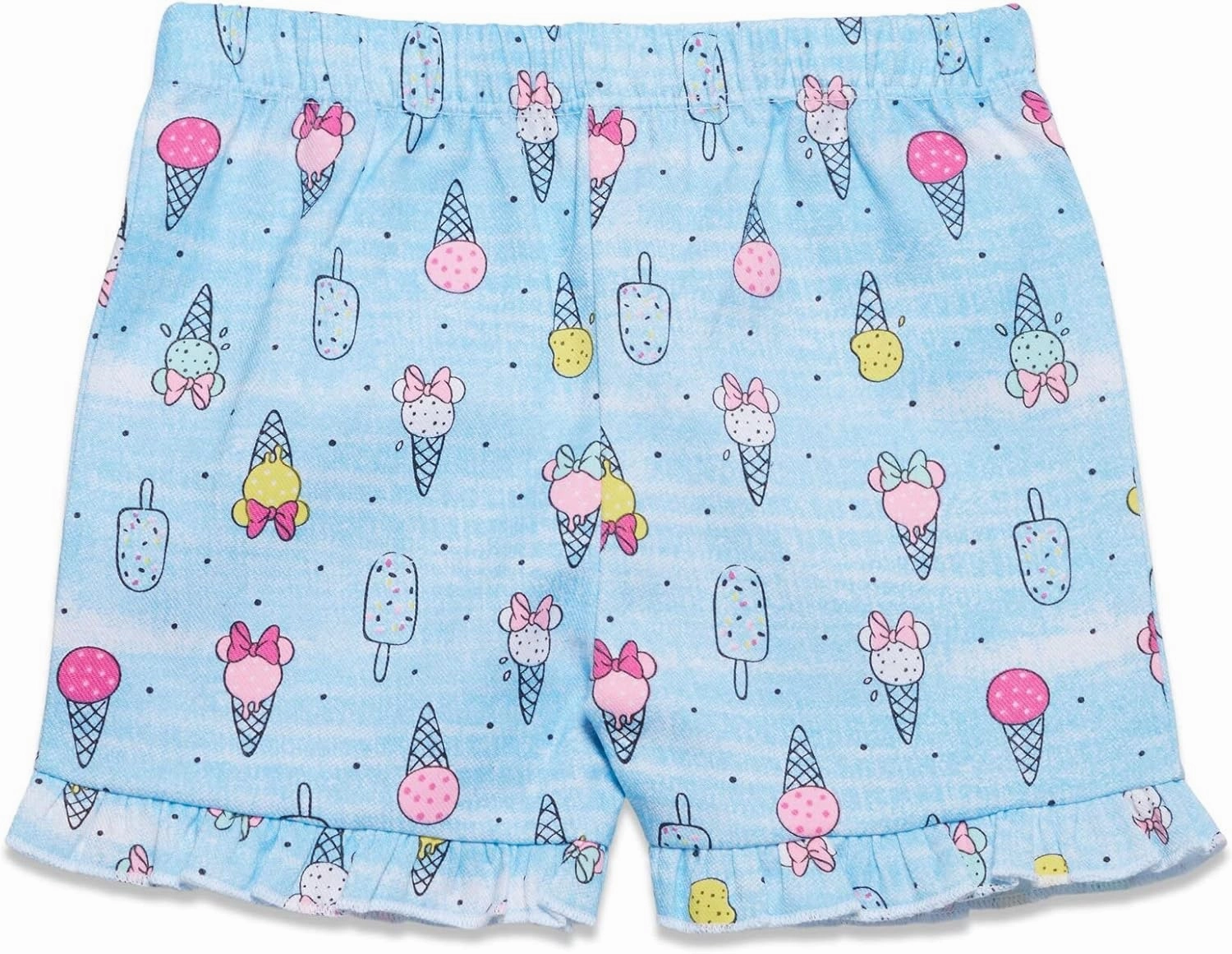 Disney Minnie Mouse Rainbow Floral T-Shirt and Chambray Shorts Outfit Set Infant to Big Kid Sizes (12 Months - 14-16)