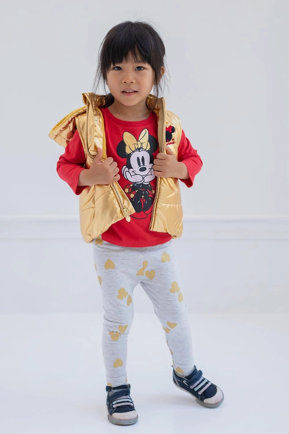 Disney Minnie Mouse Zip Up Vest Puffer T-Shirt and Leggings 3 Piece Outfit Set Infant to Big Kid