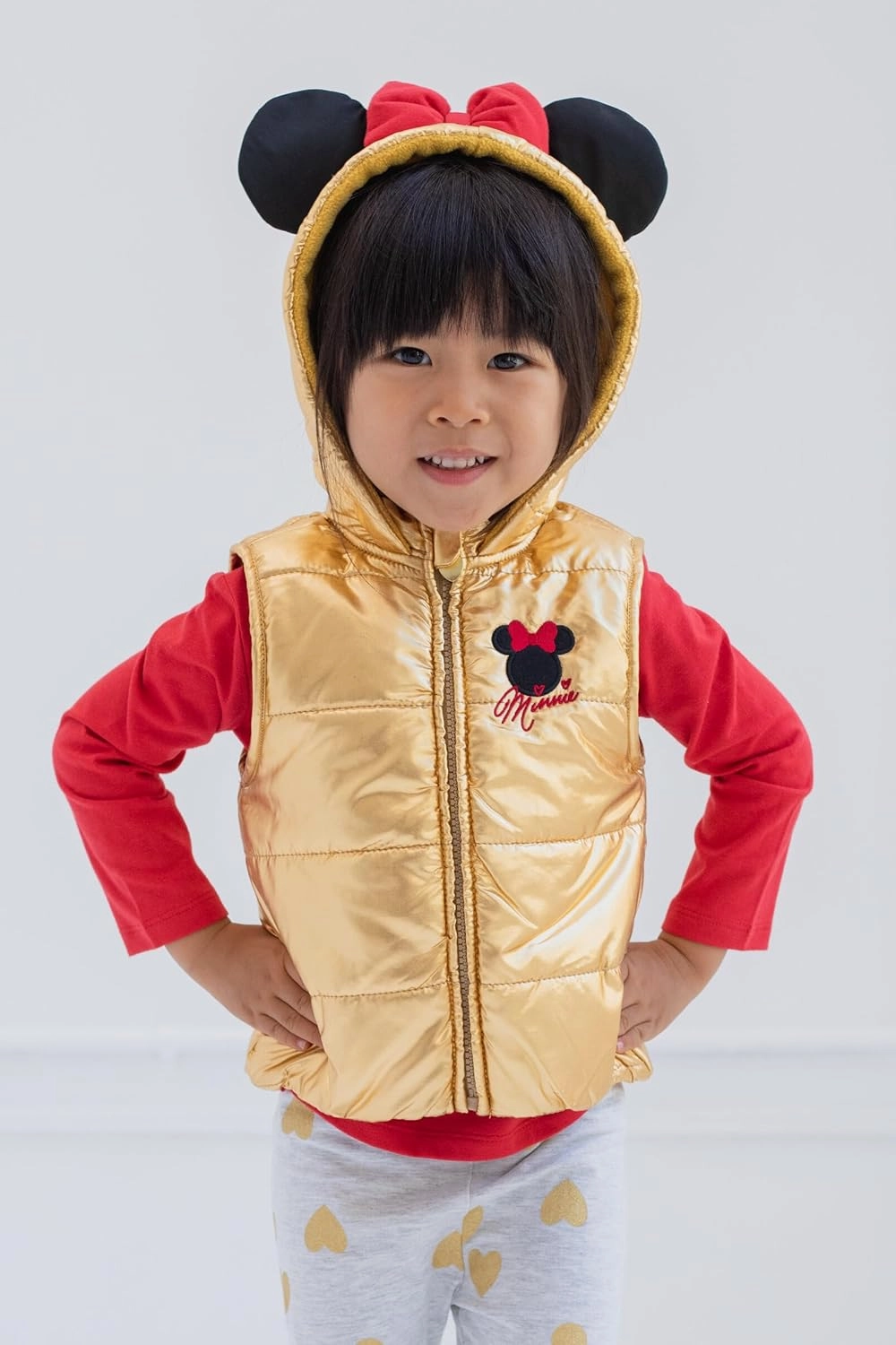 Disney Minnie Mouse Zip Up Vest Puffer T-Shirt and Leggings 3 Piece Outfit Set Infant to Big Kid