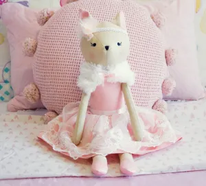 Dixie The Deer Plush Doll | Handmade Stuffed Woodland Animal Toy for Kids & Young Girls | Cute Pink & White Nursery Decor for Children | Soft Cotton Linen Material | 20-inch Tall