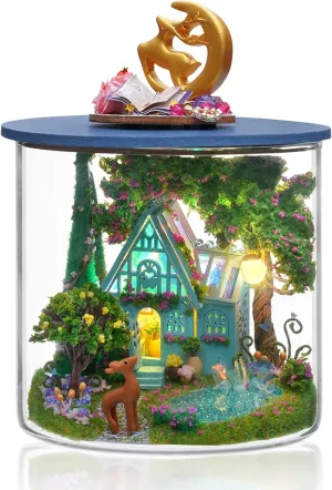 DIY Miniature House Kit, Dollhouse Kit with Furnitures, 1:24 Mini House Making Kit for for Adult to Building, Halloween/Home Decorations/Gifts for Family and Friends, Fairy Garden