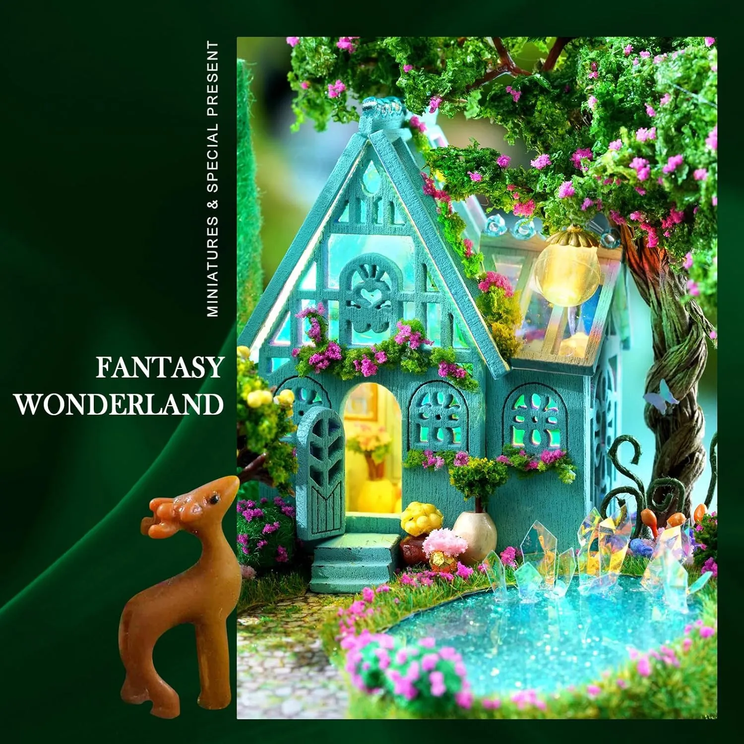 DIY Miniature House Kit, Dollhouse Kit with Furnitures, 1:24 Mini House Making Kit for for Adult to Building, Halloween/Home Decorations/Gifts for Family and Friends, Fairy Garden