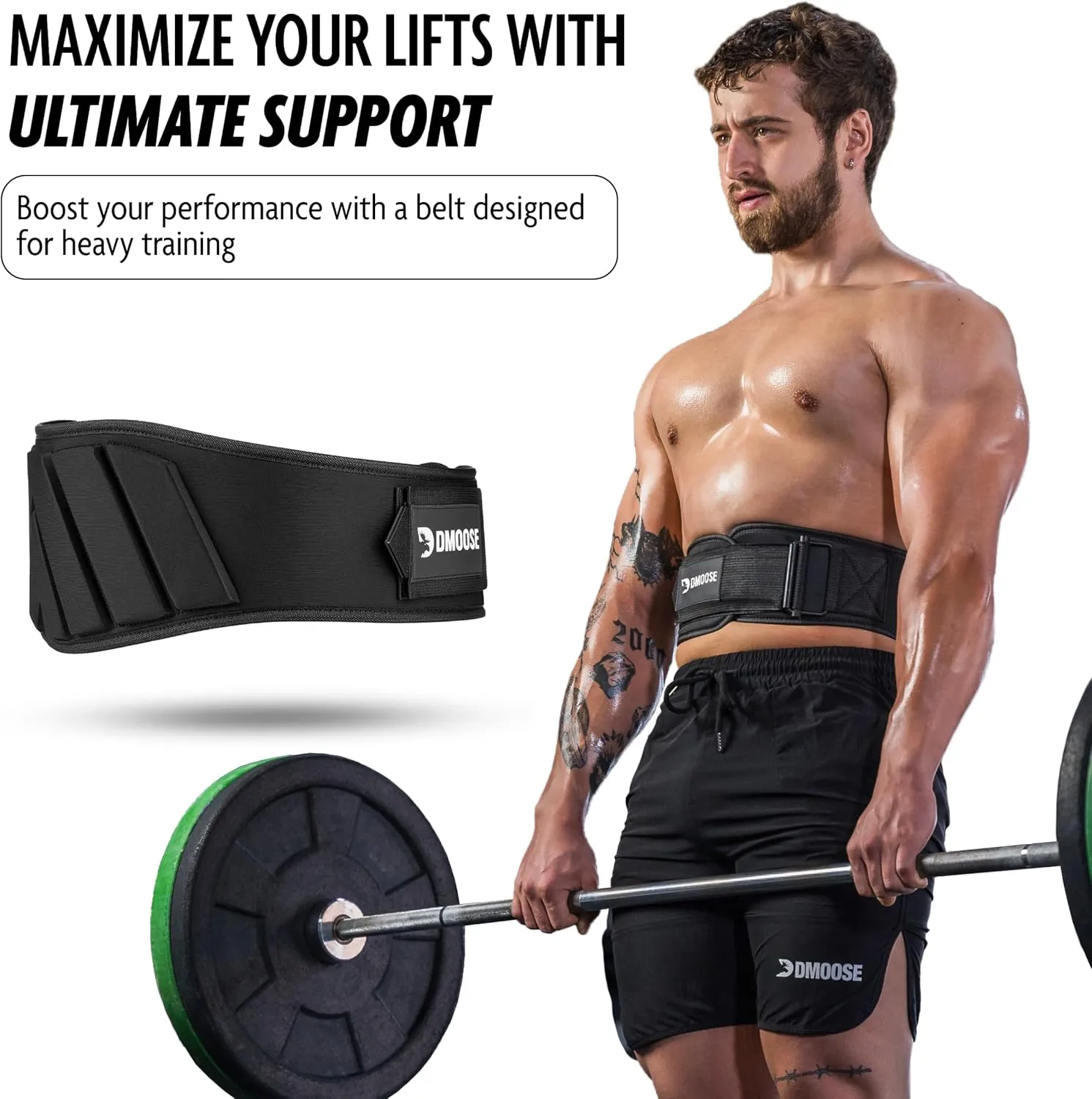 DMoose Fitness Neoprene Weight Lifting Belt - Adjustable 6" Gym Support for Stability & Lumbar Support - Sweat Resistant Weightlifting Belt for Men & Women for Squats, Deadlifts & Bench Presses
