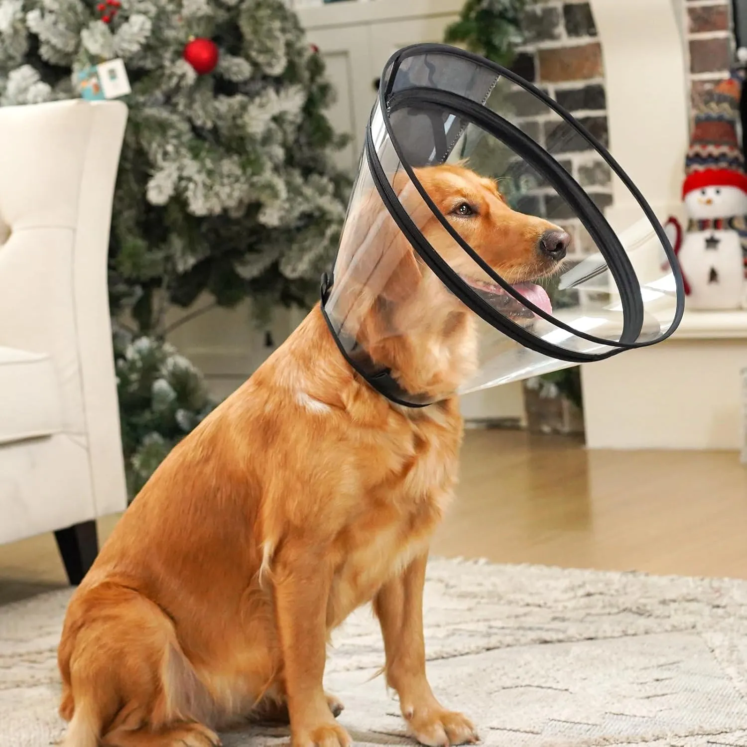 Dog Cone, Transparent Recovery Collar for Large Medium Small Dogs, E Collar After Surgery to Stop Licking, Depth Adjustable Soft Cone Not Block Vision