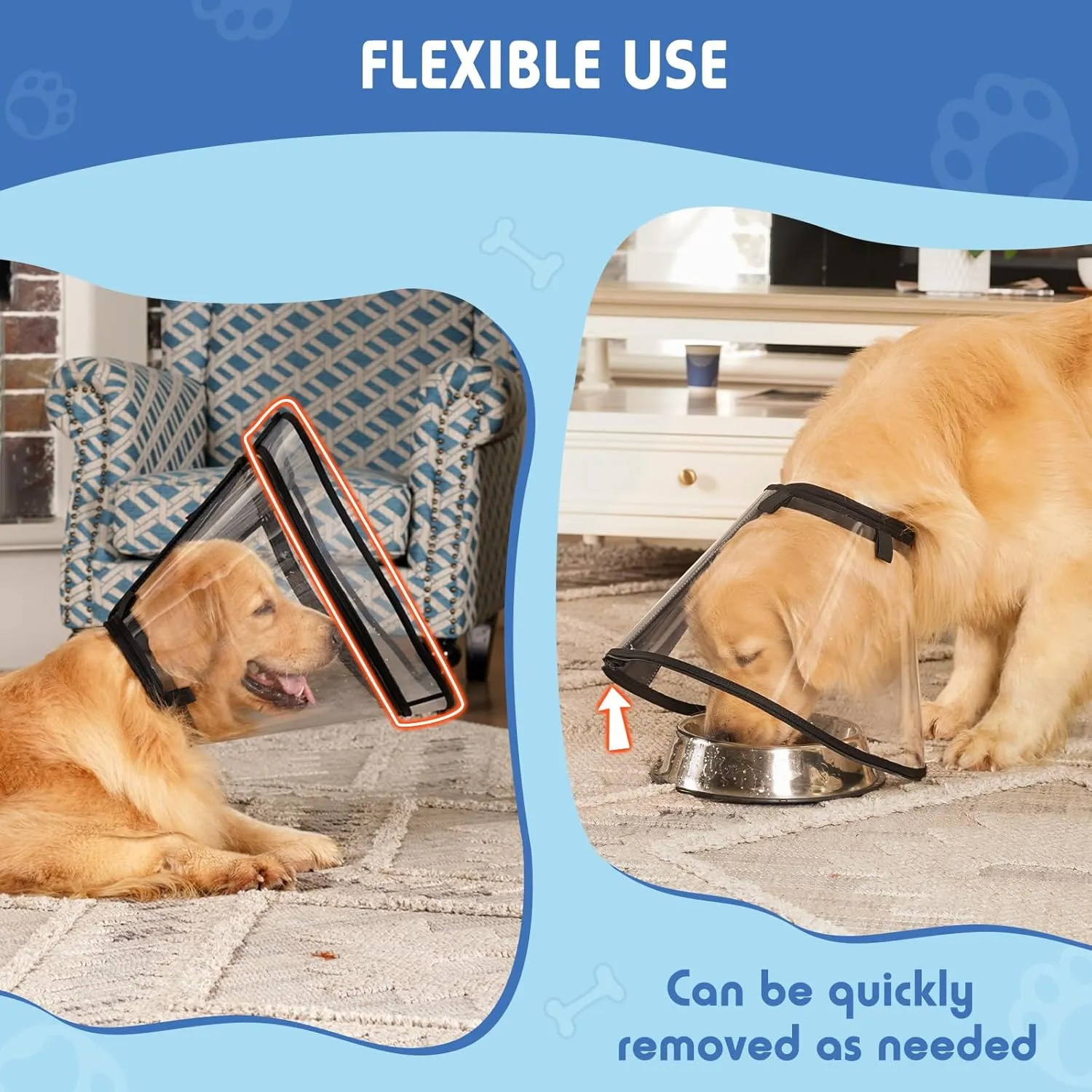 Dog Cone, Transparent Recovery Collar for Large Medium Small Dogs, E Collar After Surgery to Stop Licking, Depth Adjustable Soft Cone Not Block Vision