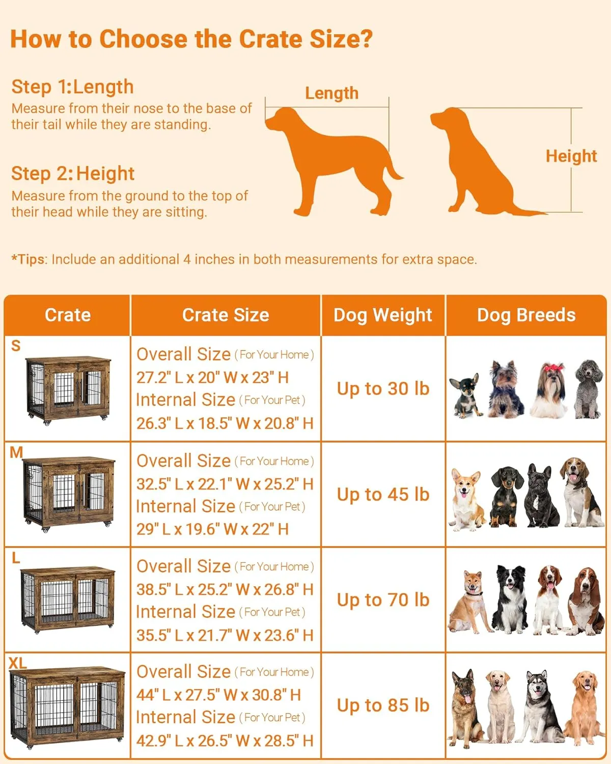 Dog Crate Furniture with Cushion, Wooden Dog Kennel Indoor with Double Doors, Dog Cage with Wheels, Dog House Side End Table for Small Dogs up to 30 lb, 27.2" L, Rustic Brown