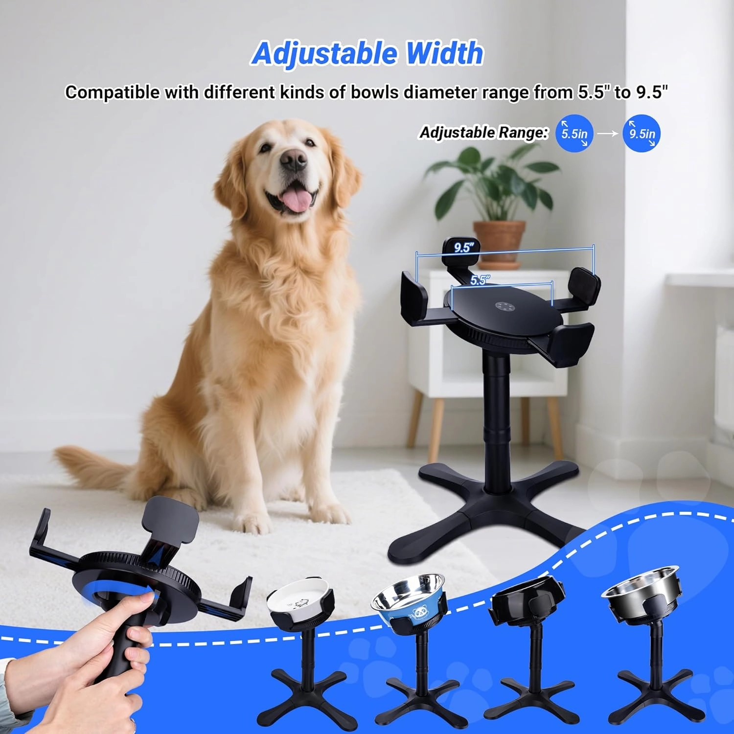 Dog Bowls,Elevated Adjustable Dog Bowl Stand with 3 Heights & Tilted Feeding Design, Raised Stand Compatible with Medium & Large Breeds (with Bowl)
