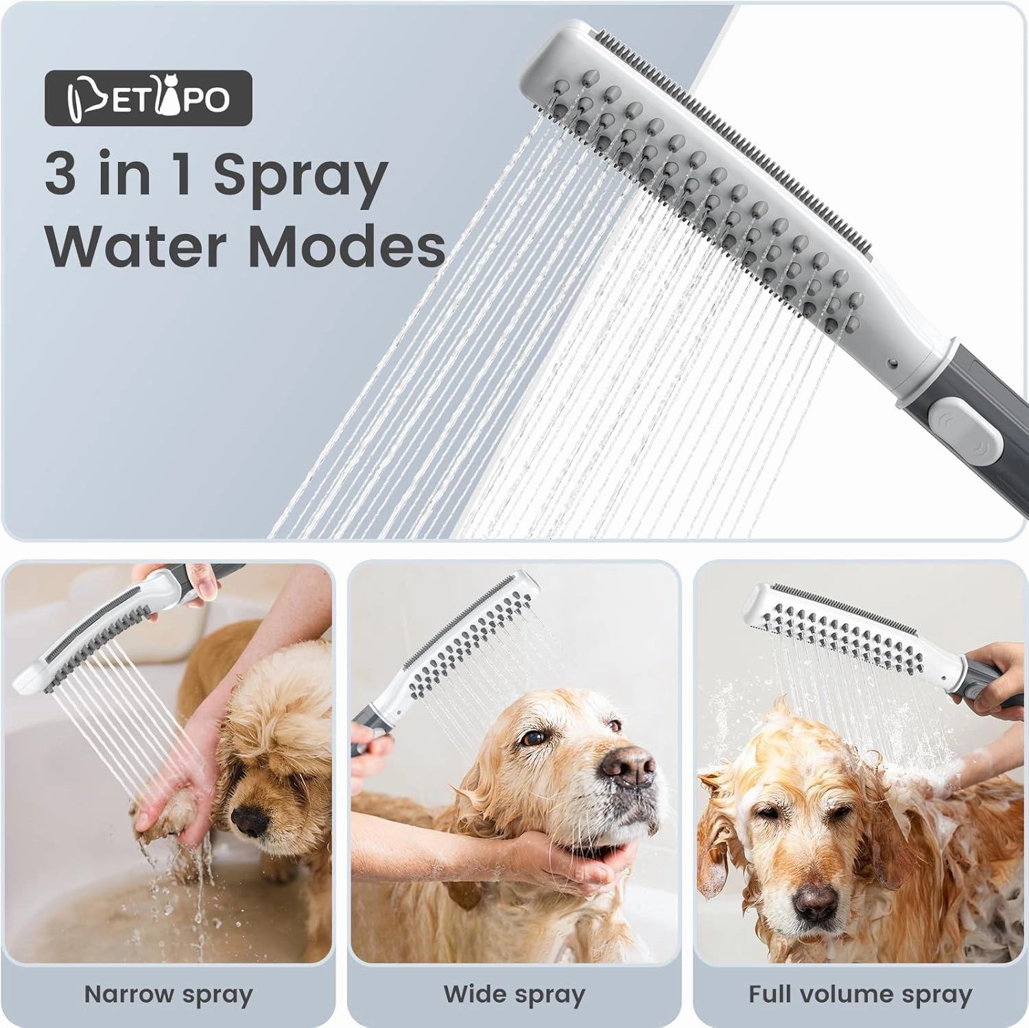 Dog Shower Attachment, Dog Shower for Indoor Shower or Outdoor Garden Hose, Dog 3 Spray Hose One-Button Switch To Wash Pet