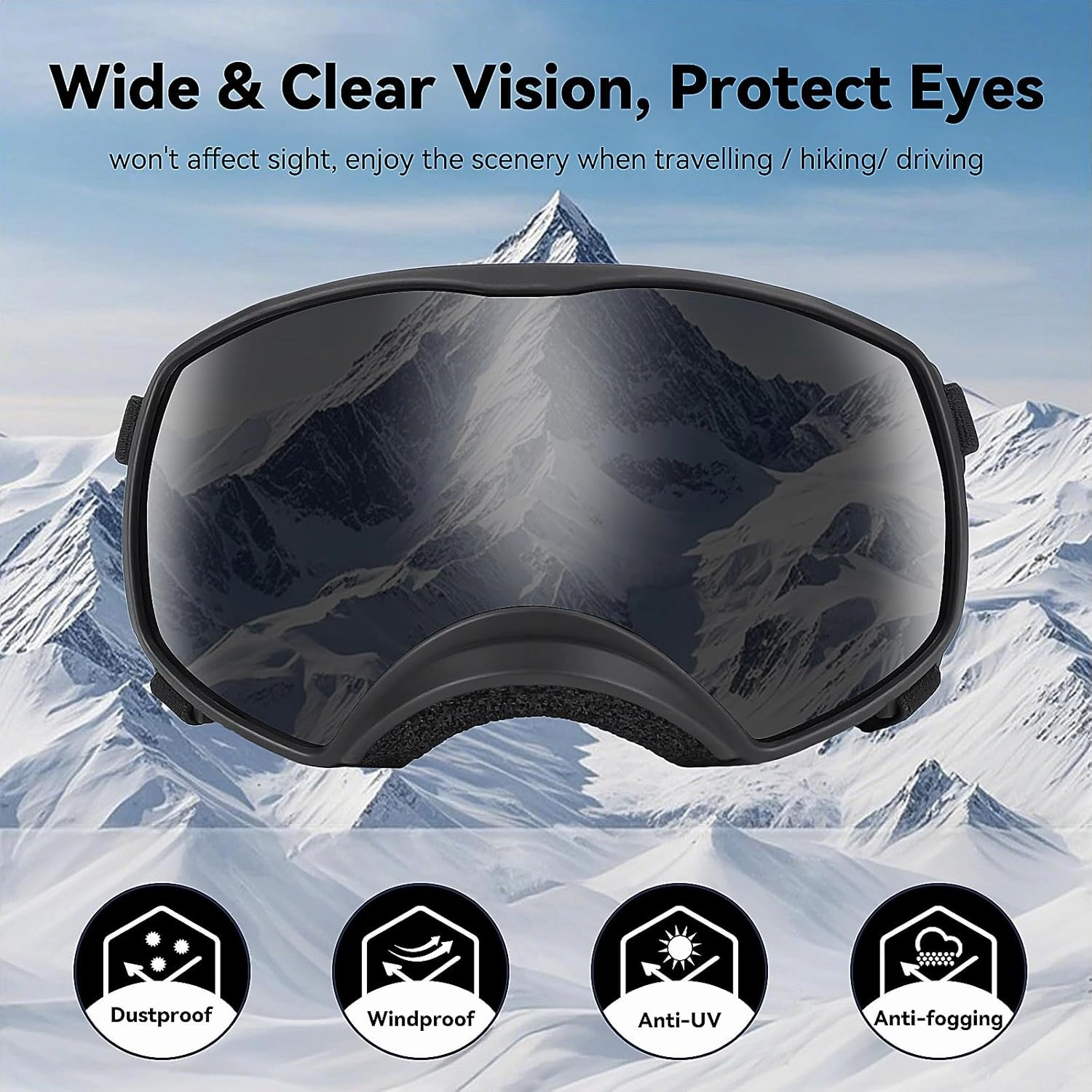 Dog Sunglasses UV Protection Clear Dog Goggles Windproof Glasses with Elastic Straps for Medium-Large Breed, Black Frame   Black Lens