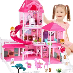 Doll House for Girls,6 Rooms Dollhouse with Dolls Figure, Puppies,Furnitures, Accessories, Toddler Playhouse Gift for for 3 4 5 6 7 8 9 10 Year Old Girls