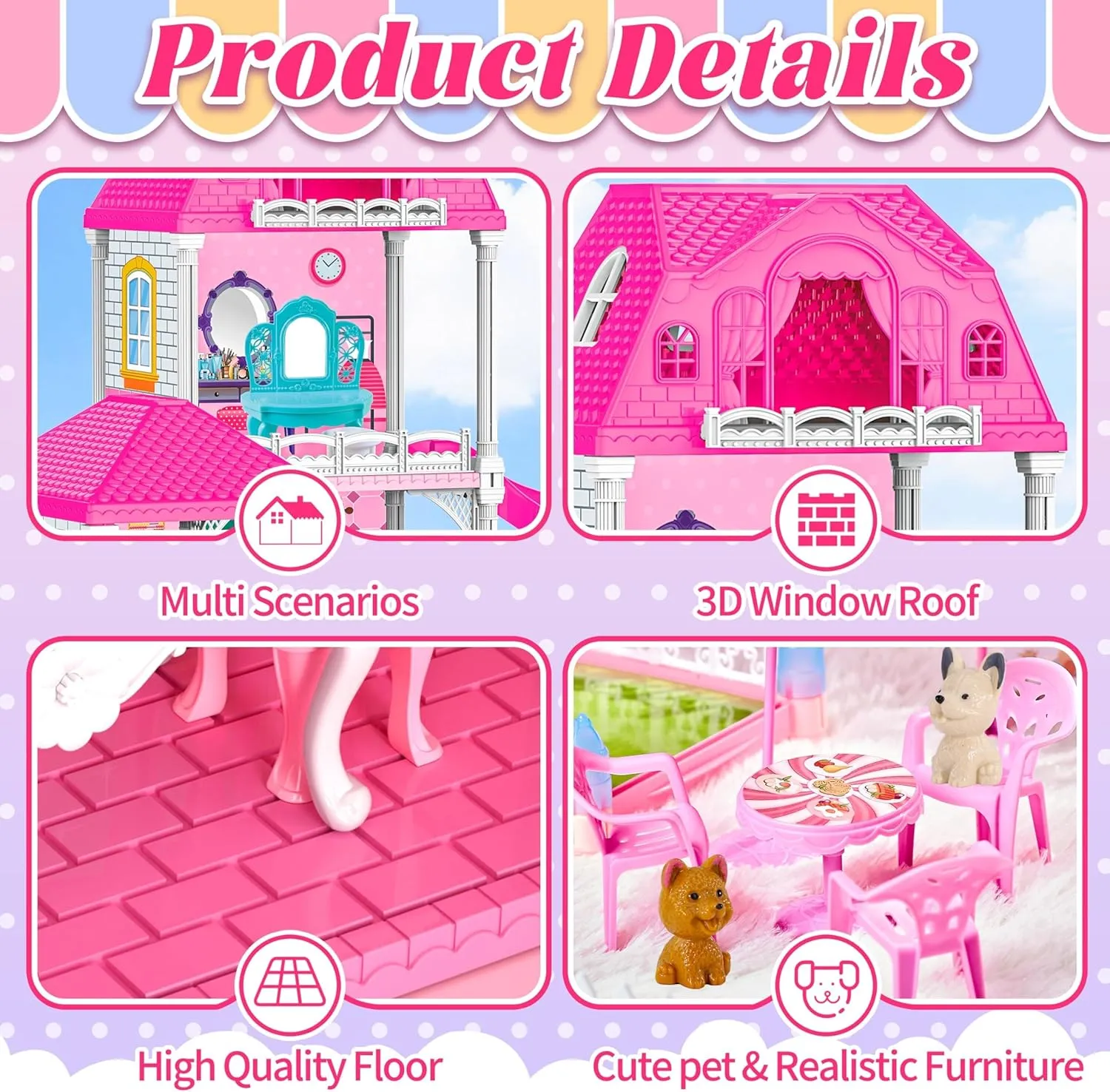 Doll House for Girls,6 Rooms Dollhouse with Dolls Figure, Puppies,Furnitures, Accessories, Toddler Playhouse Gift for for 3 4 5 6 7 8 9 10 Year Old Girls