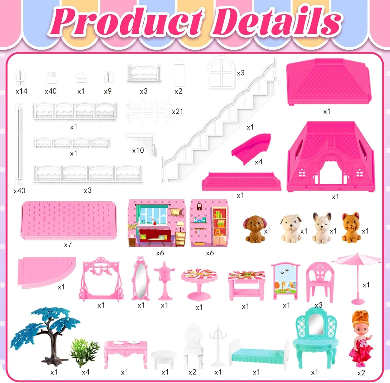 Doll House for Girls,6 Rooms Dollhouse with Dolls Figure, Puppies,Furnitures, Accessories, Toddler Playhouse Gift for for 3 4 5 6 7 8 9 10 Year Old Girls
