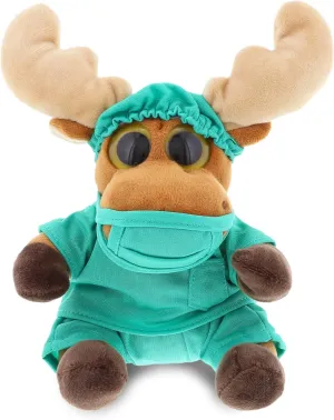 DolliBu Big Eye Moose Doctor Plush Toy - Super Soft Moose Doctor Stuffed Animal Dress Up with Cute Uniform and Cap Outfit - Fluffy Toy Plush Gift for Doctor - 6 Inch
