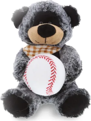 DolliBu Black Bear Stuffed Animal with Baseball Plush - Soft Huggable Black Bear, Adorable Playtime Bear Plush Toy, Cute Wild Life Sports Gift for Kids and Adults - 9 Inch