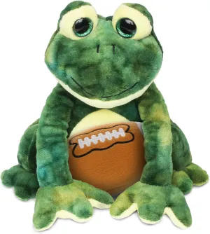 DolliBu Frog Stuffed Animal with Football Plush - Soft Huggable Squat Frog, Adorable Playtime Plush Toy, Personalized Plush Doll Animal Toy for Kids and Adults - 10.5 Inch