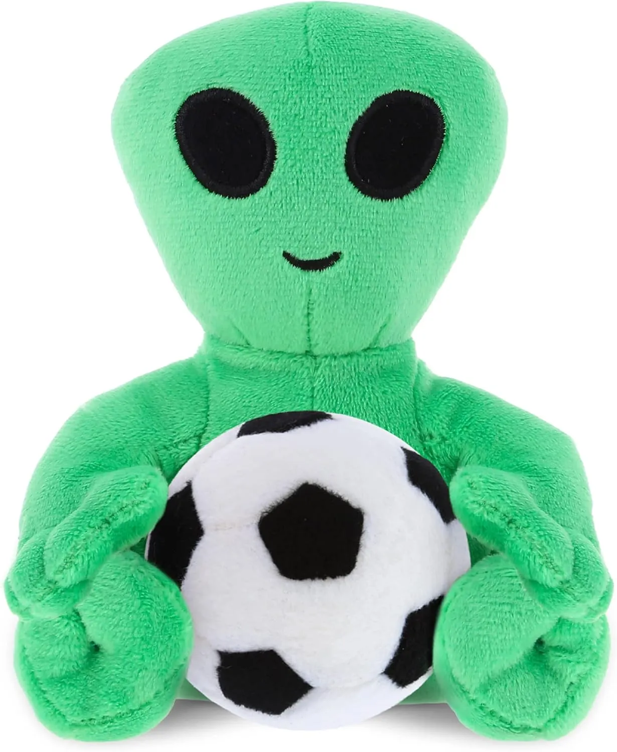 DolliBu Green Alien Stuffed Animal with Soccer Ball Plush - Soft Huggable Alien, Adorable Playtime Green Alien Plush Toy, Cute Space Life Sports Gift for Kids and Adults - 6 Inch