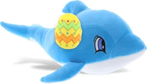 DolliBu Happy Easter Baby Soft Blue Dolphin with Yellow Easter Egg Plush - Cute Stuffed Animals for Easter Basket, Easter Egg Stuffed Animal Spring Toys for Girls, Boy, Baby - 12 Inches