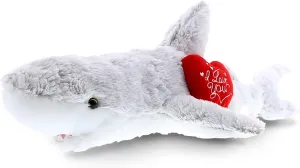 DolliBu I Love You Valentine Plush Big Eye Great White Shark - Cute Stuffed Animal with Red Heart and Name Personalization Gift for Valentines Day, Birthday, Anniversary, Romantic Date - 23 Inches