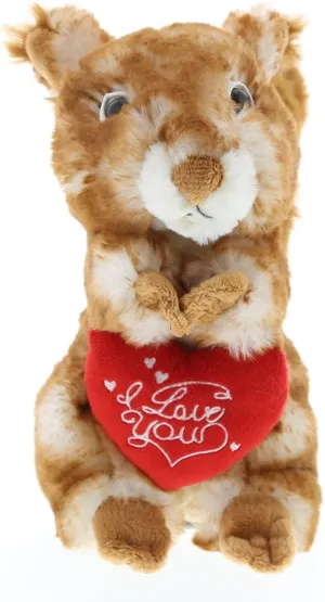 DolliBu I Love You Valentine Plush Brownish Brown Squirrel - Cute Soft Cuddly Stuffed Animal with Red Heart Gift for Valentines Day, Birthday Present, Anniversary, Romantic Date - 8.5 Inches